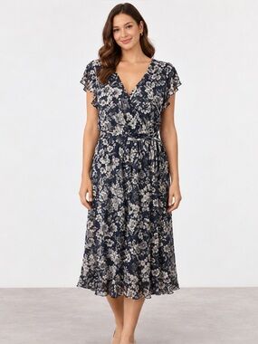 Stella & Julie Faux Wrap Floral‎ Ruffle Dress NWT